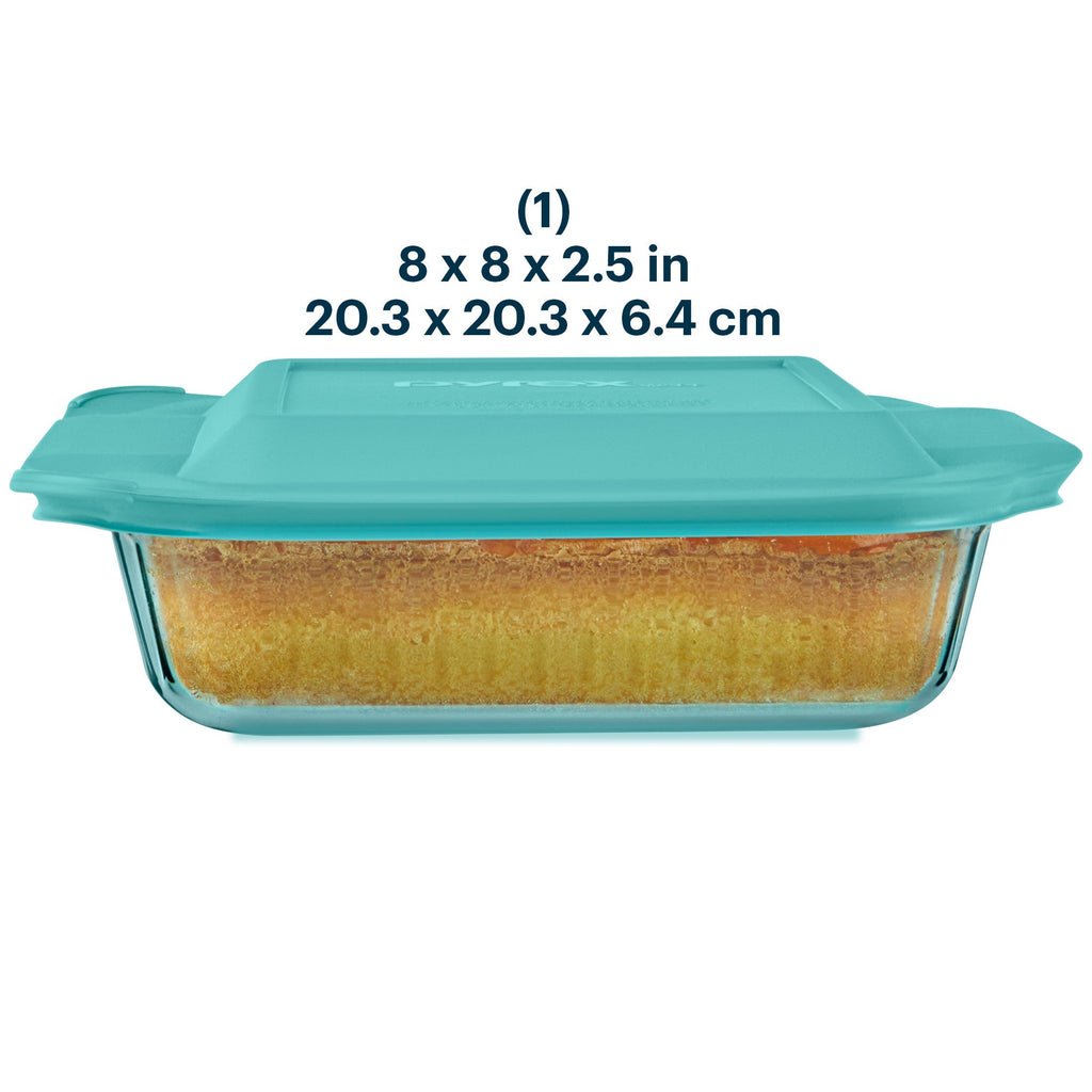Pyrex® Sculpted Tinted Glass 8" Square Baking Dish with Lid, Aqua
