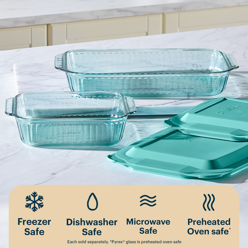 Pyrex® Sculpted Tinted Glass 8" Square Baking Dish with Lid, Aqua