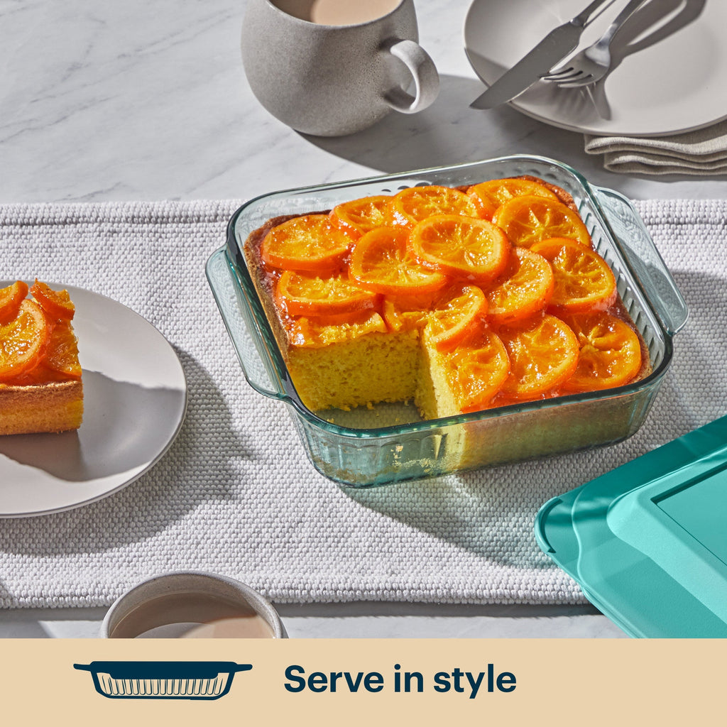 Pyrex® Sculpted Tinted Glass 8" Square Baking Dish with Lid, Aqua