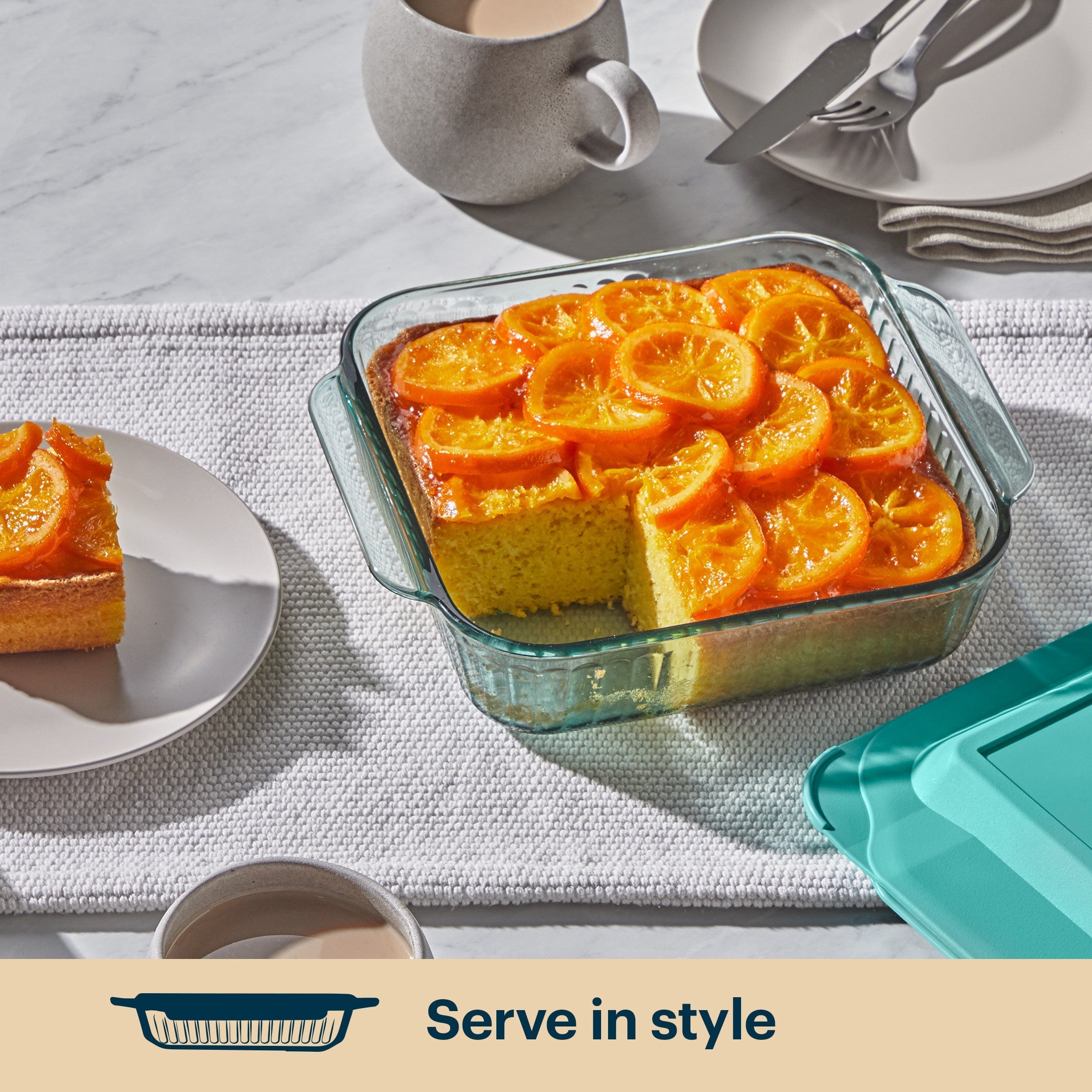 Pyrex® Sculpted Tinted Glass 8" Square Baking Dish with Lid, Aqua