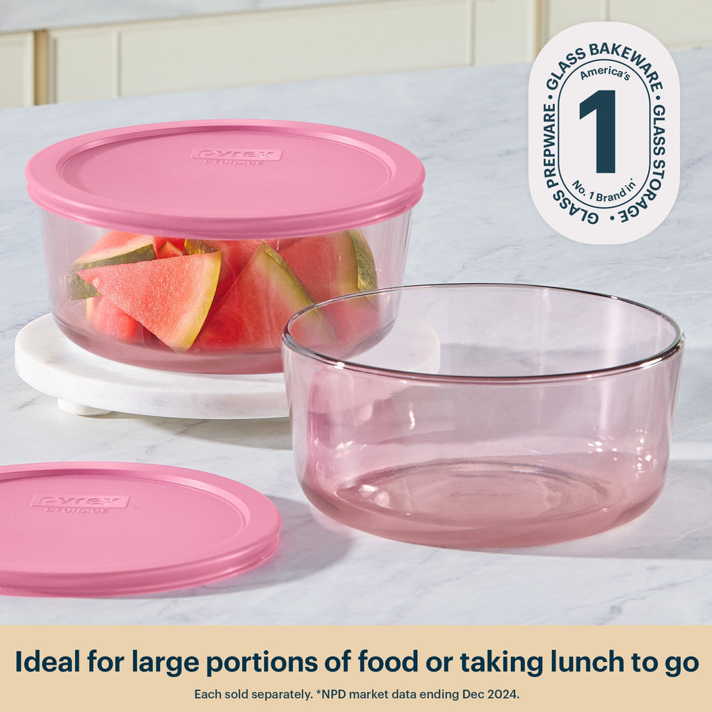 Pyrex® Simply Store® Tinted Glass 7-cup Round Storage Container with Lid, Pink