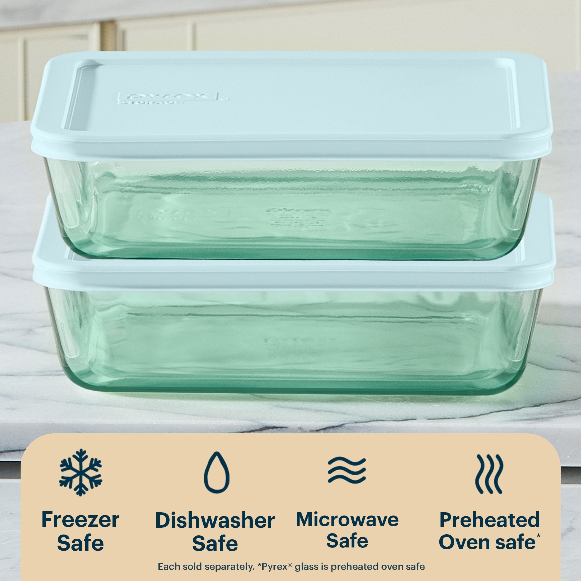 Pyrex® Simply Store® Tinted Glass 6-cup Rectangle Storage Container with Lid, Aqua