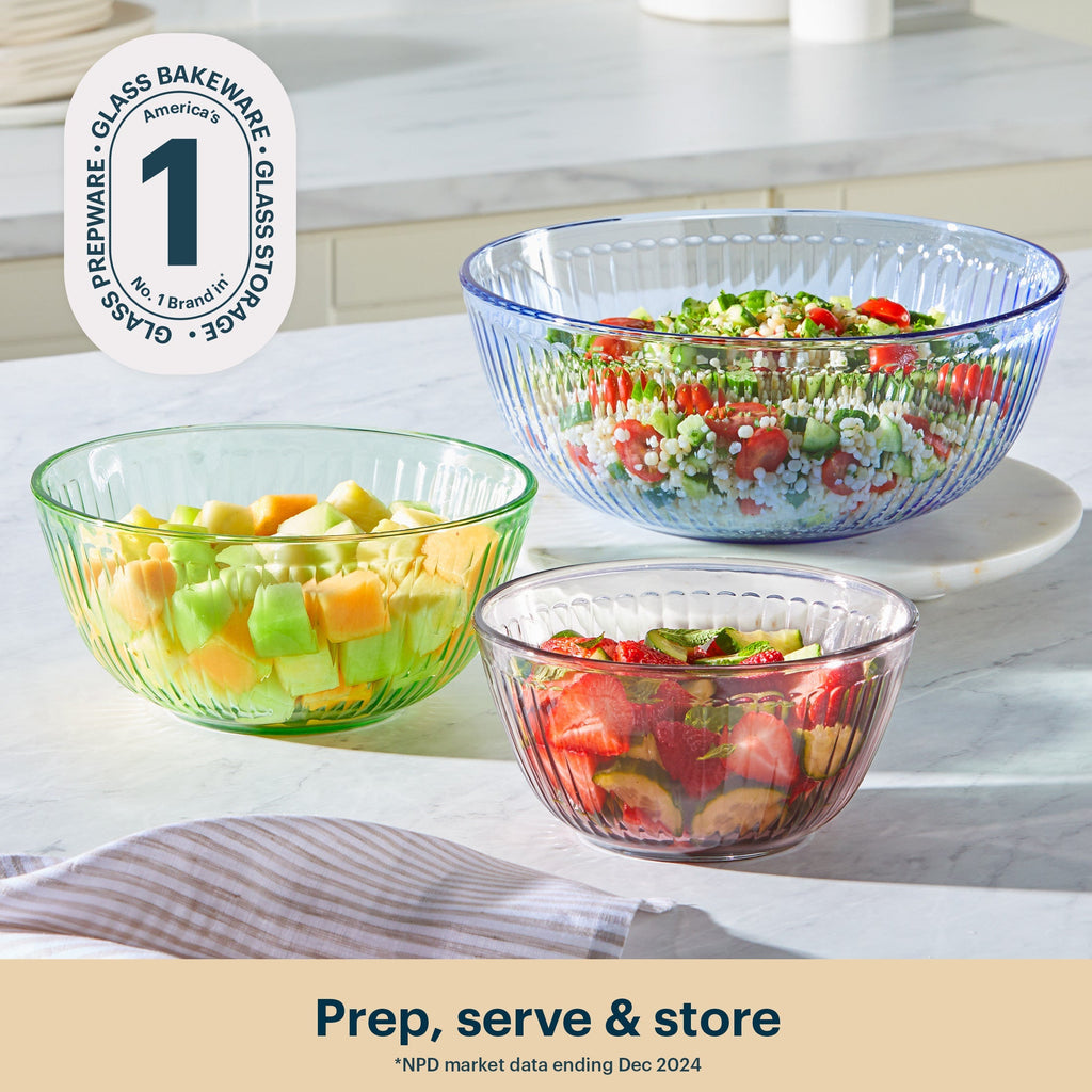 Pyrex® Colors Sculpted Tinted 3-piece Mixing Bowl Set, No Lid (Pink,Green,Blue)