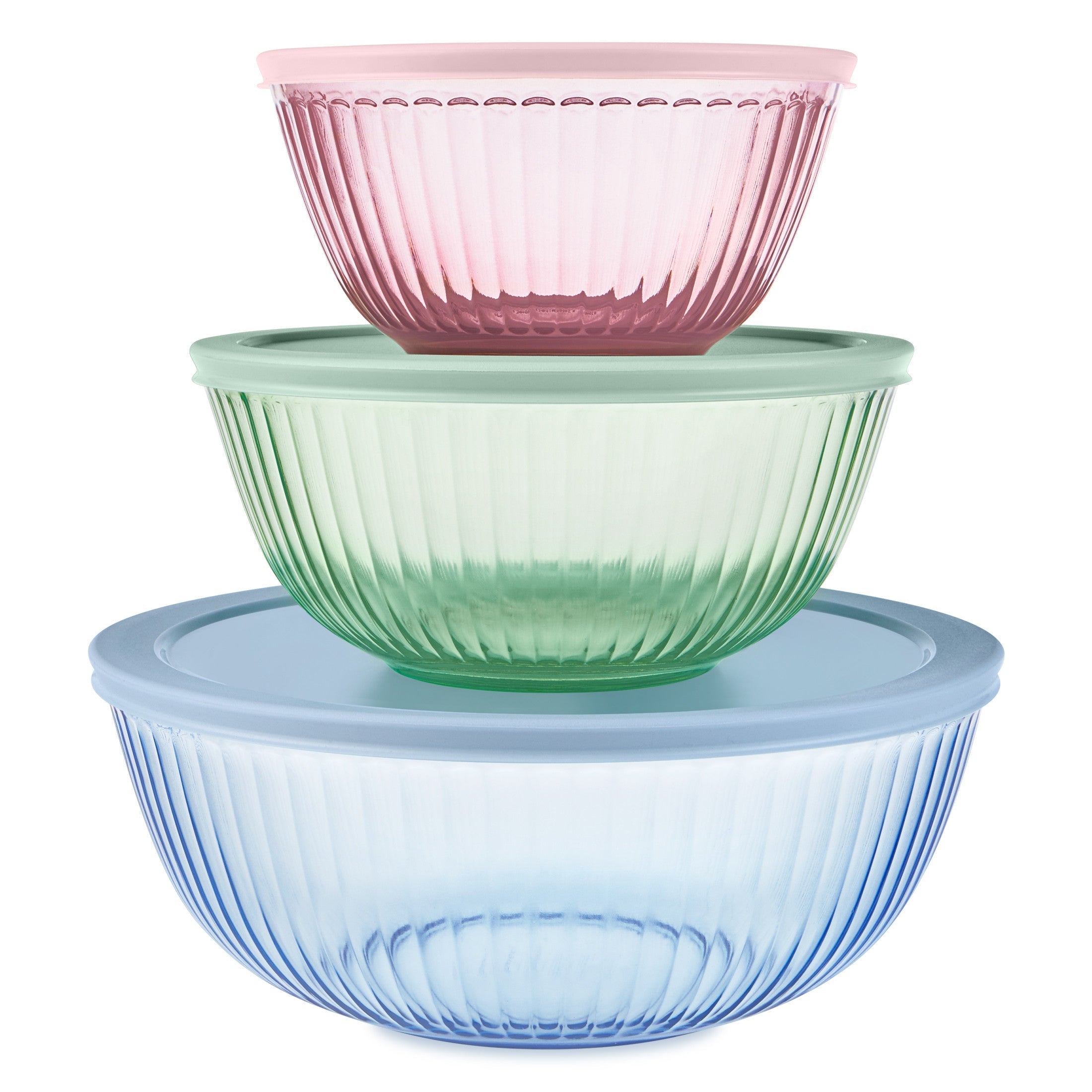 Pyrex® Sculpted Tinted Glass Mixing Bowls with Lids, 6-pc Set, Mixed Colors