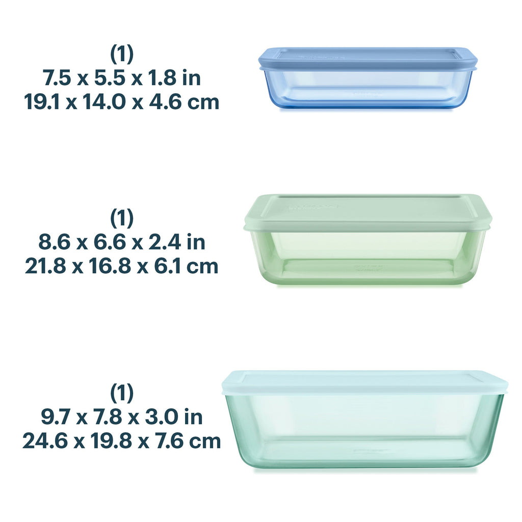 Pyrex® Simply Store® Tinted Glass Rectangle Storage Containers, 6-pc Set, Mixed Colors