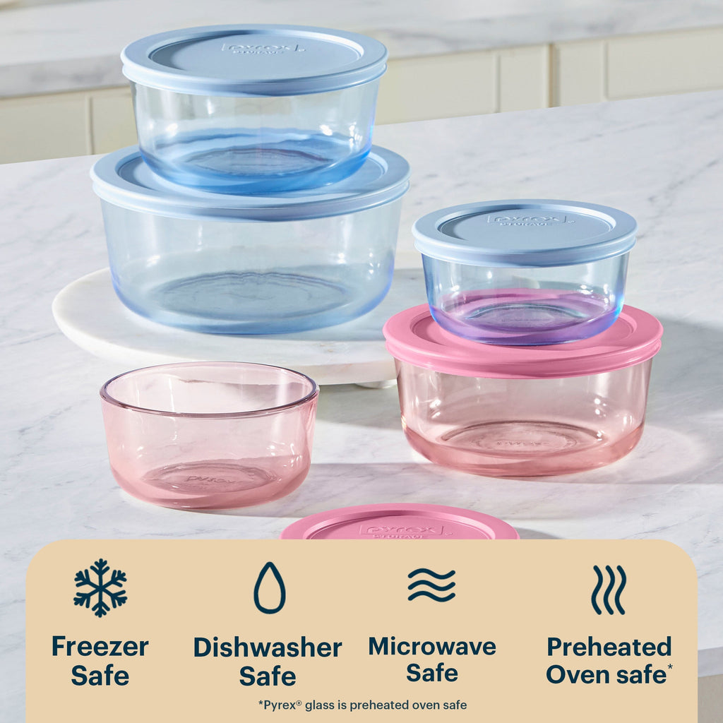 Pyrex® Simply Store® Tinted Glass Round Storage Containers, 10-pc Set, Mixed Colors