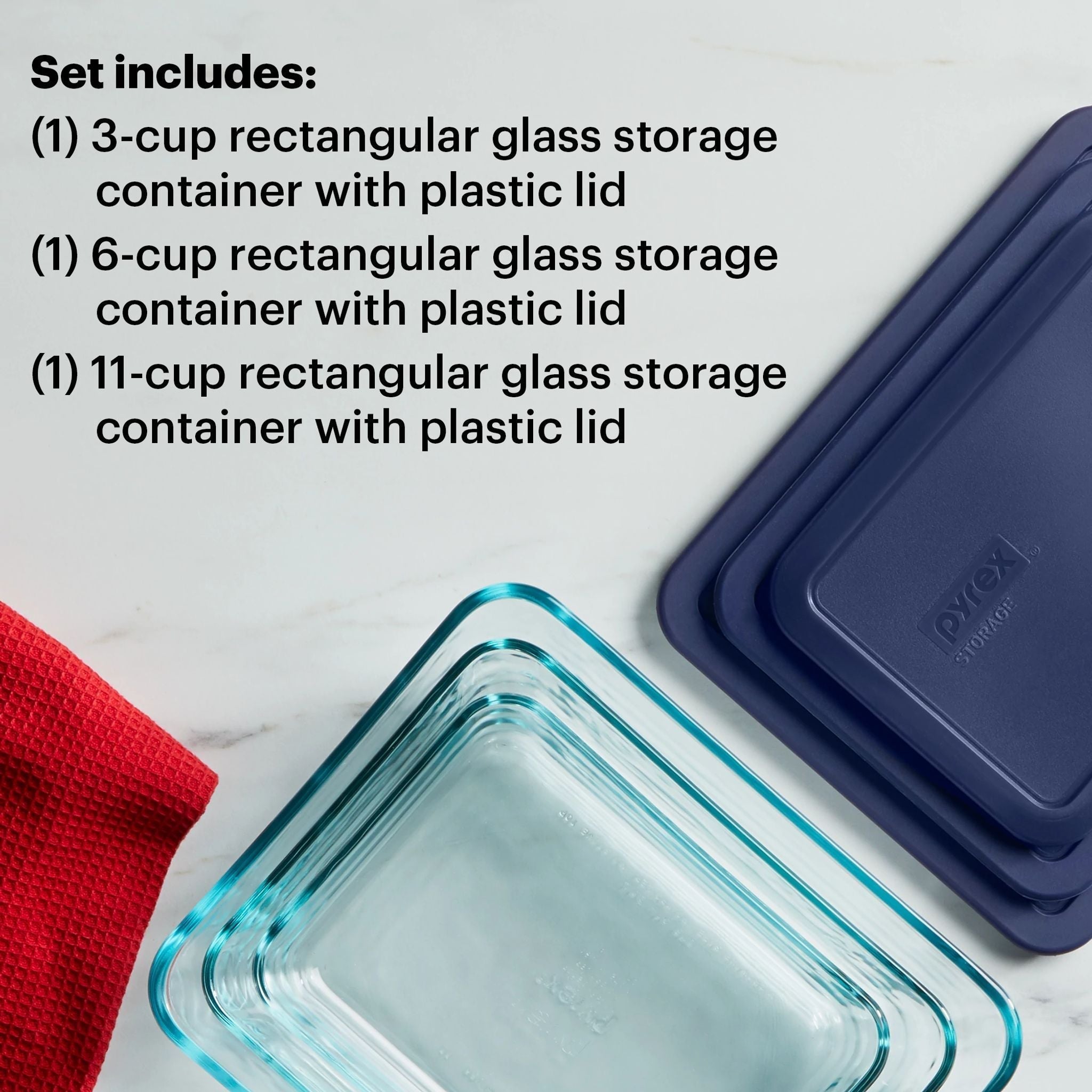 Pyrex® Simply Store® 6-piece Rectangular Glass Storage Set with Blue Lids