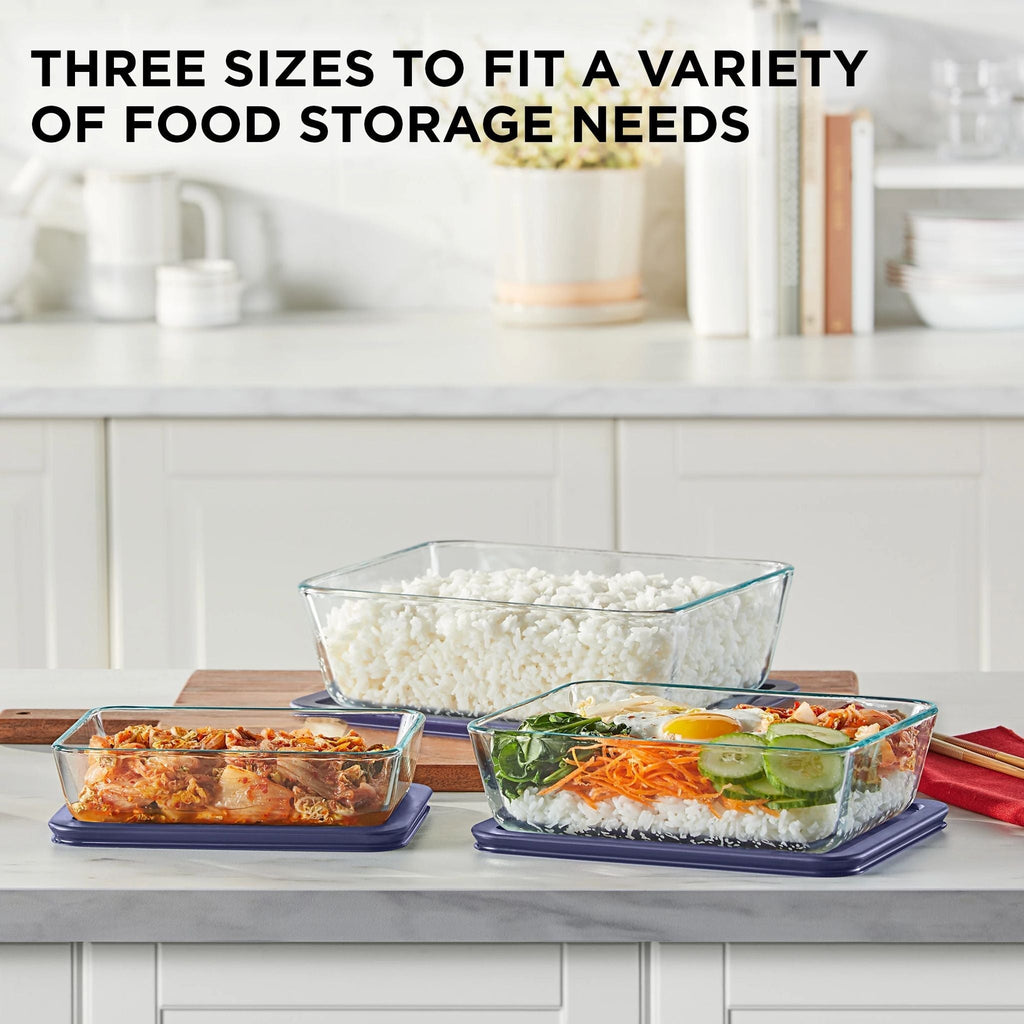Pyrex® Simply Store® 6-piece Rectangular Glass Storage Set with Blue Lids