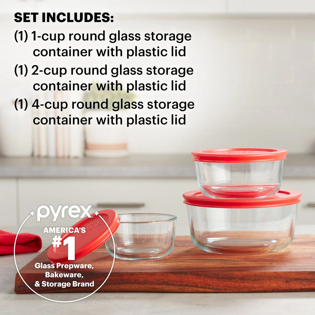 Pyrex® Simply Store® 6-piece Round Glass Storage Set with Red Lids