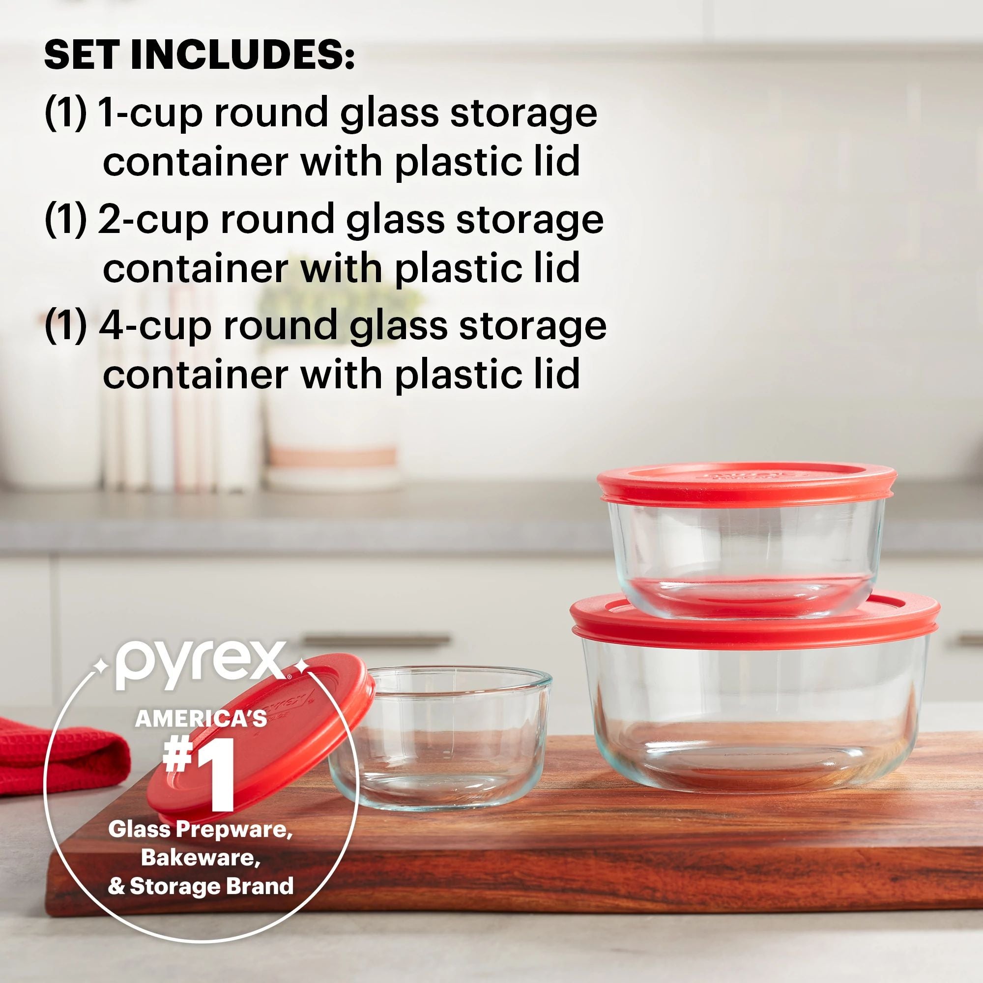Pyrex® Simply Store® 6-piece Round Glass Storage Set with Red Lids