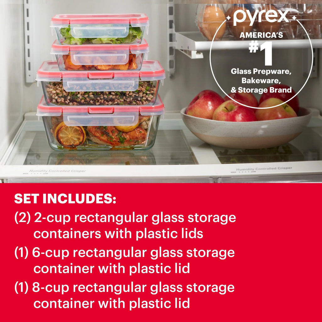 Pyrex® FreshLock™ 8-piece Rectangular Glass Storage Set