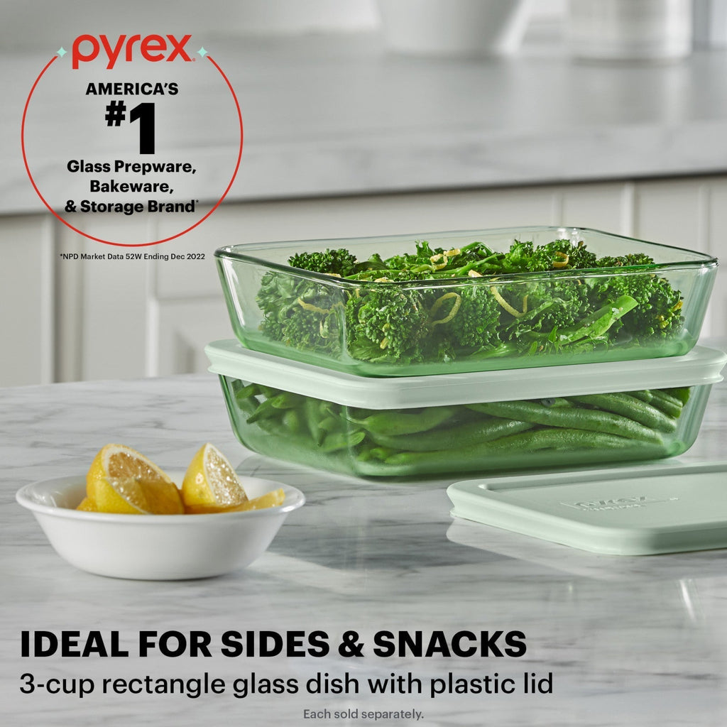 Pyrex® Simply Store® Tinted 3-cup Rectangle Storage with Green Plastic Lid