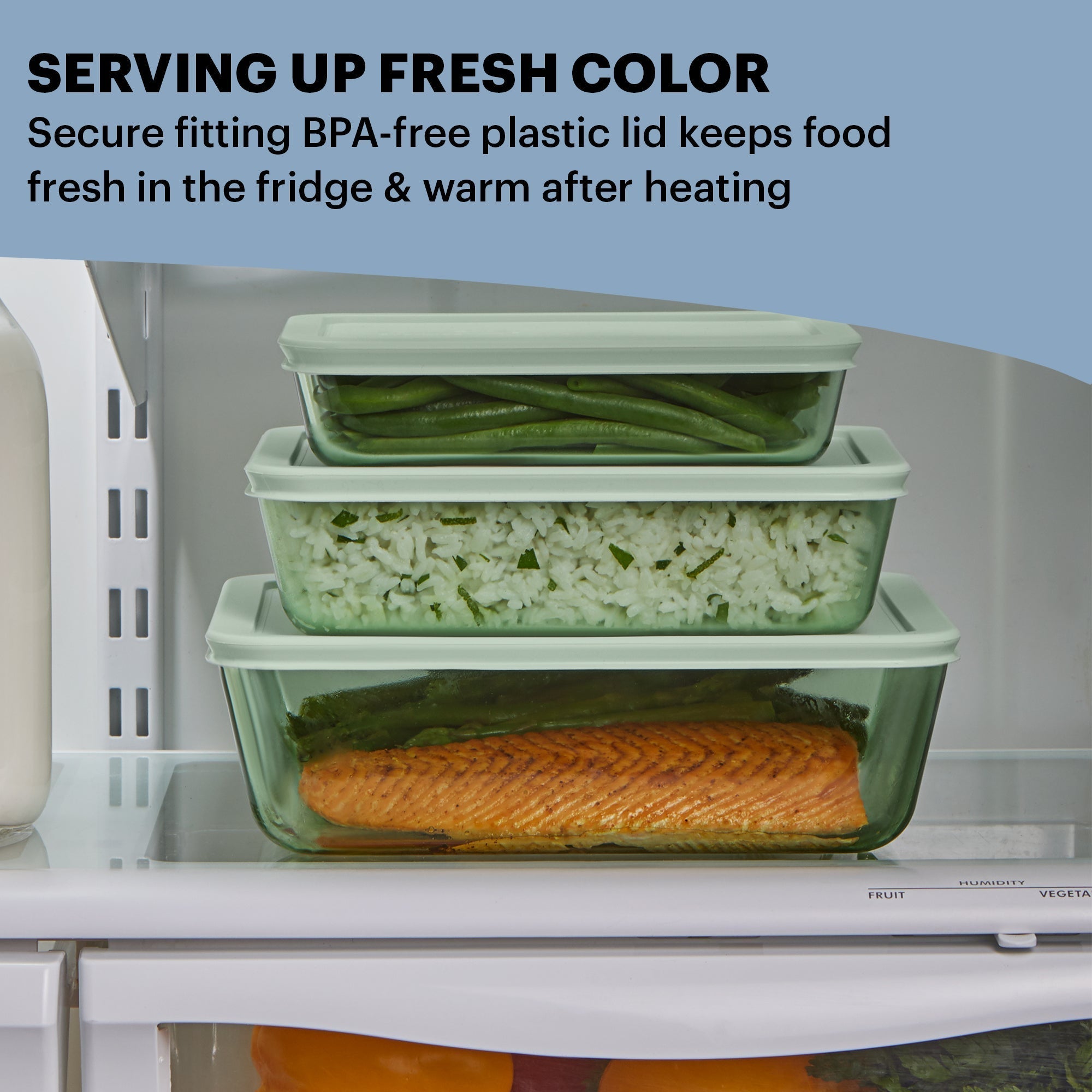 Pyrex® Simply Store® Tinted 6-piece Rectangle Storage Set with Plastic Lids, Green