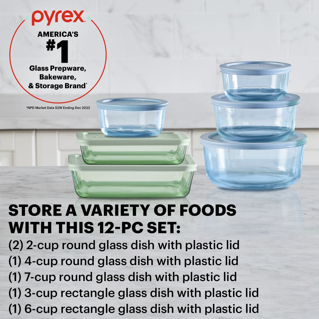 Pyrex® Simply Store® Tinted 12-piece Storage Set with Plastic Lids, Green and Blue