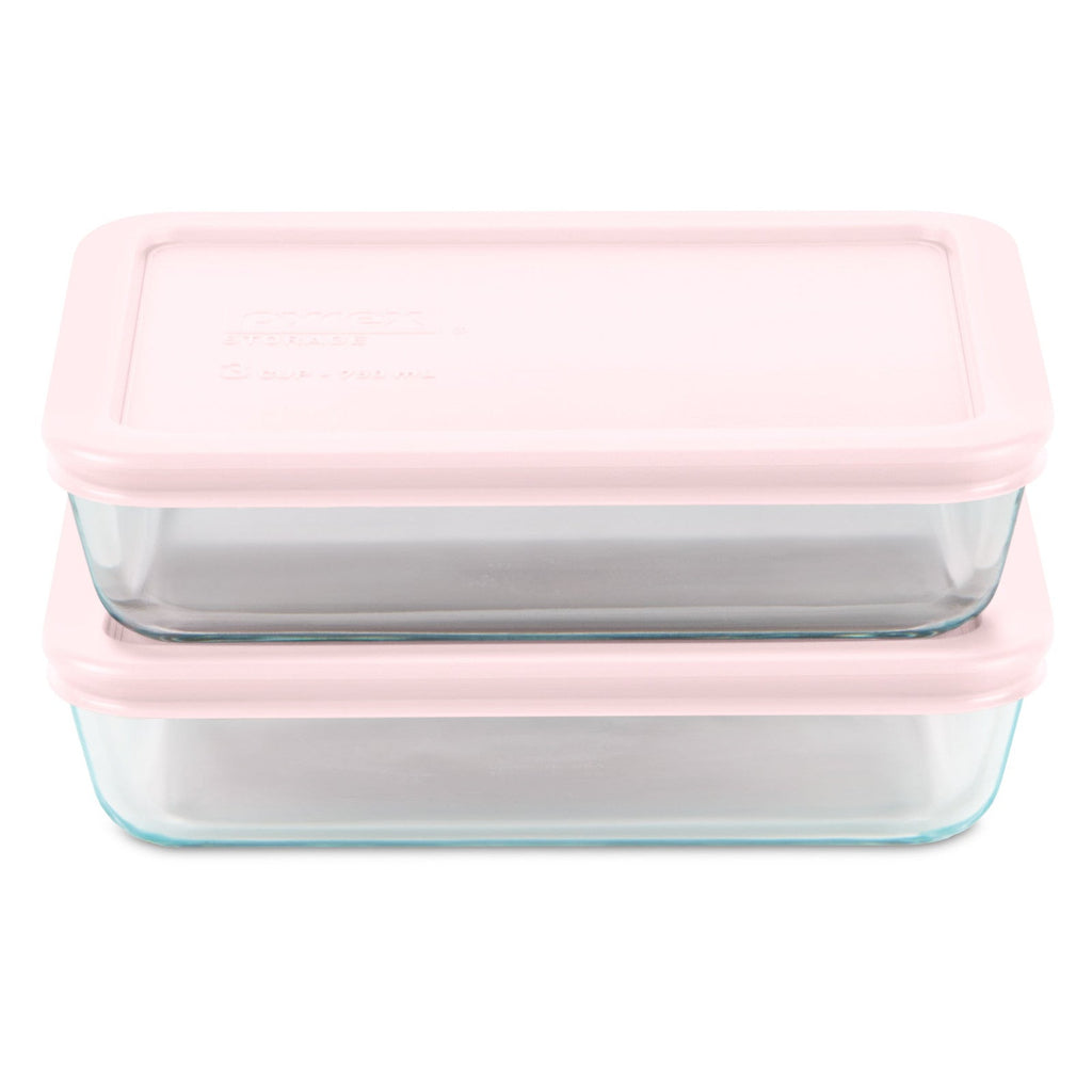 Pyrex® Simply Store® 4-piece 3-cup Rectangle Glass Storage Set with Pink Lids