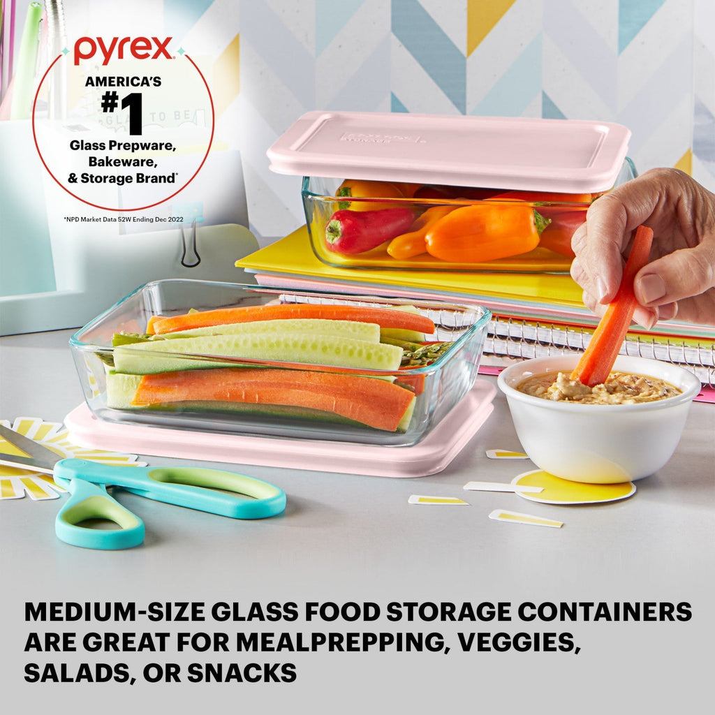 Pyrex® Simply Store® 4-piece 3-cup Rectangle Glass Storage Set with Pink Lids
