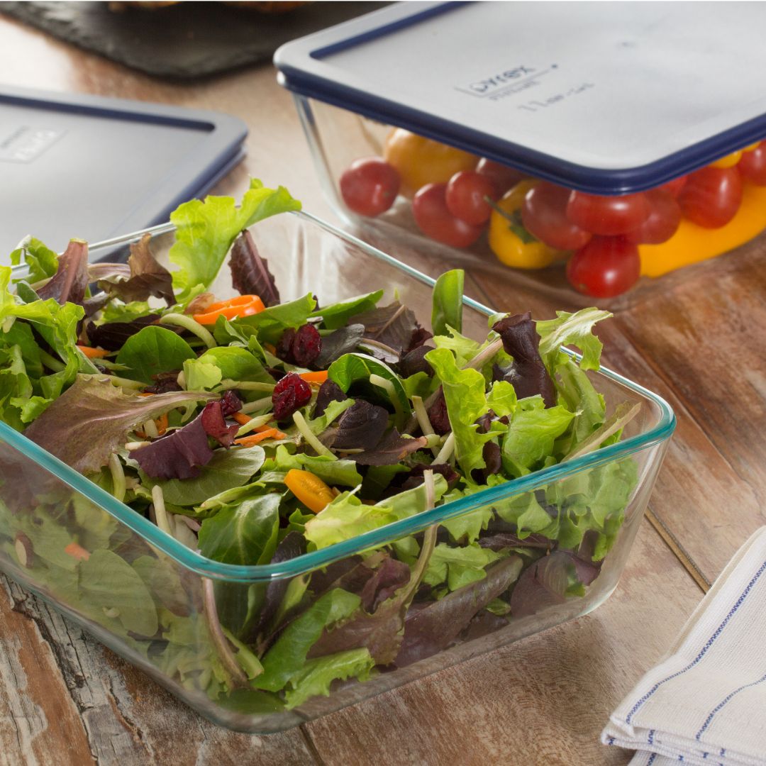 Pyrex® Simply Store® 11-cup Rectangular Glass Food Storage Container with Blue Lid